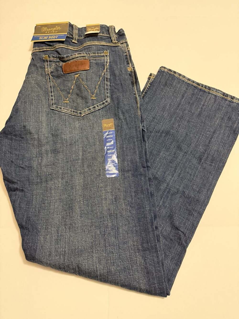 Wrangler Retro Slim Boot Jeans Size 38x34 Dark Wash Denim